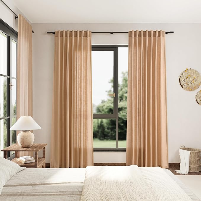 Extra Long Camel Linen Curtain 108 Inches Long 2 Panels Set Back Tab Drapes - Image 7