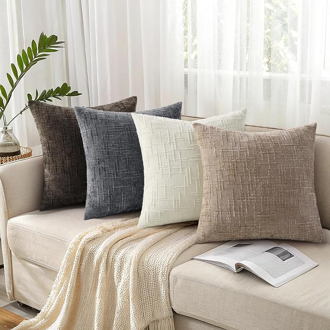 decorUhome Oatmeal Chenille Throw Pillow Covers 18x18 Set of 2 Textured Soft - Image 7