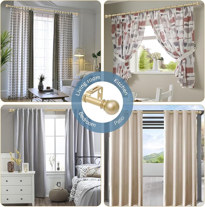 Gold Curtain Rods for Windows 48 to 84, 5/8 Inch Black Heavy Duty Metal Curtain - Image 6