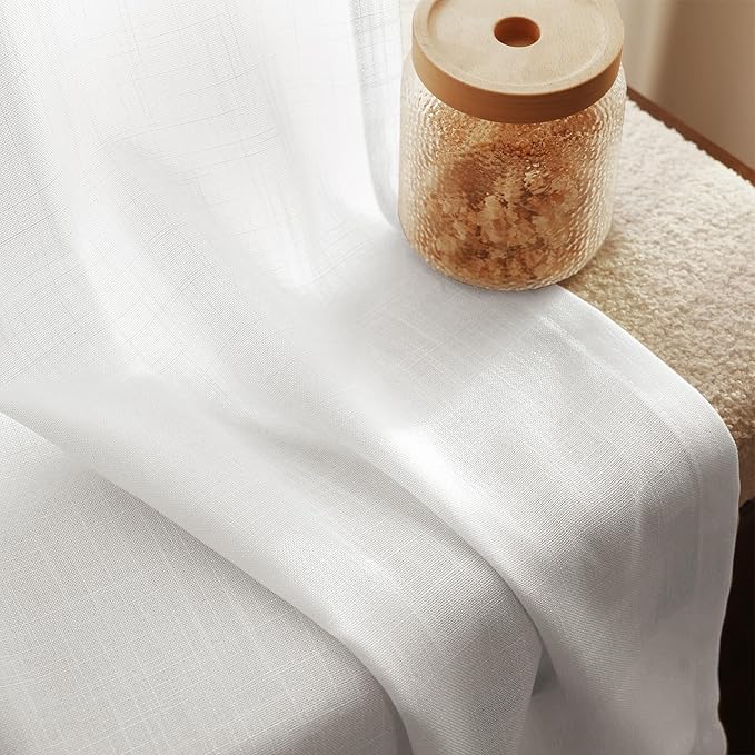 White Curtains 102 inches Long 2 Panels Back Tab Light Filtering Cotton - Image 3