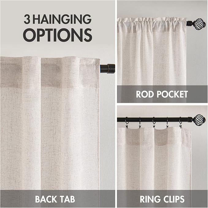 MIULEE White Linen Curtains 90 Inch Length 2 Panels - Image 3
