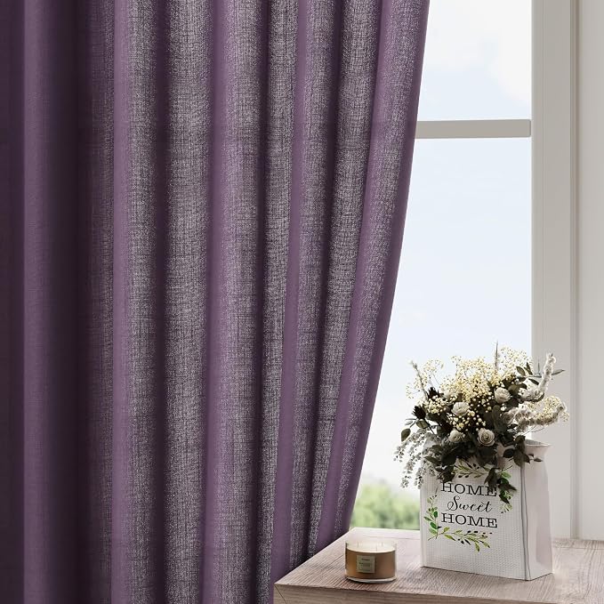 Nanspring Plum Linen Curtains 96 Inches Long 2 Panels Set - Image 4