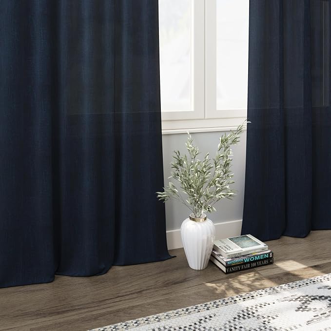 Nanspring Navy Blue Semi Sheer Curtains 72 Inches Long 2 Panels Set - Image 6