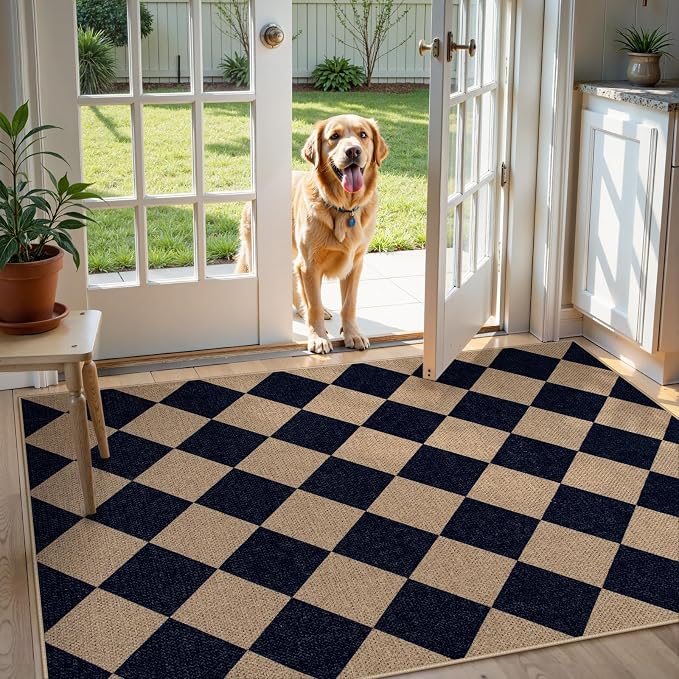 Lahome Colette Checkered Easy Jute Entry Rug, 3x5 Black Outdoor Patio Rug - Image 2