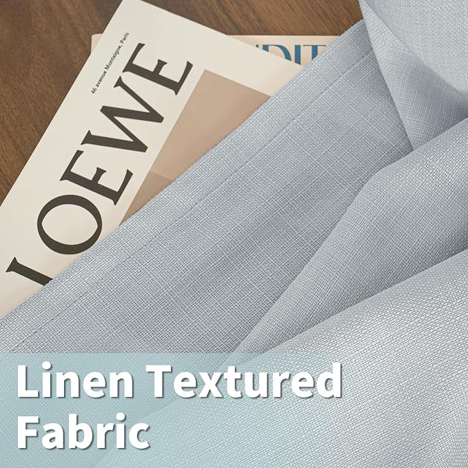 LAMIT Haze Blue Linen Curtains for Bedroom, 84 Inch Faux Linen Textured Light - Image 2