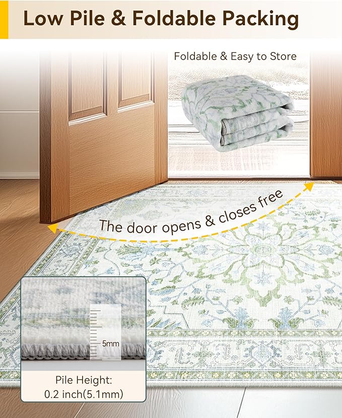 Area Rugs 4'x6' Washable Non-Slip, Floral Vintage Distress Print Pattern - Image 5