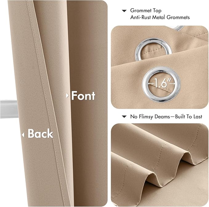 MIULEE Beige Blackout Curtains for Bedroom Living Room 96 Inches Long 2 Panels - Image 4