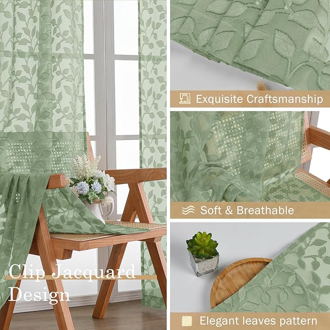 Chyhomenyc Sage Green Sheer Curtains 84 Inch Length 2 Panels Set, Light - Image 8