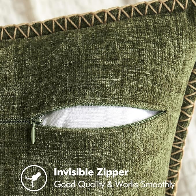 MIULEE Pack of 2 Couch Throw Pillow Covers 20x20 Inch Olive Green Farmhouse - Image 3