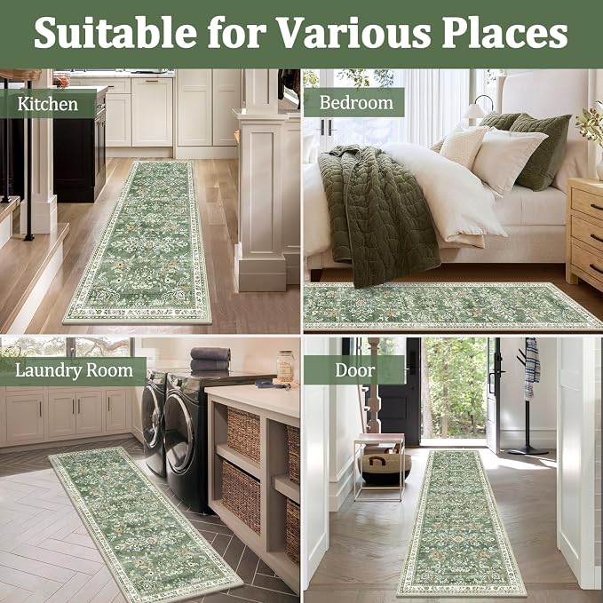 Yamaziot Washable Kitchen Rug Set of 3 – Non Slip Boho Floral Hallway Runner Rug - Image 7