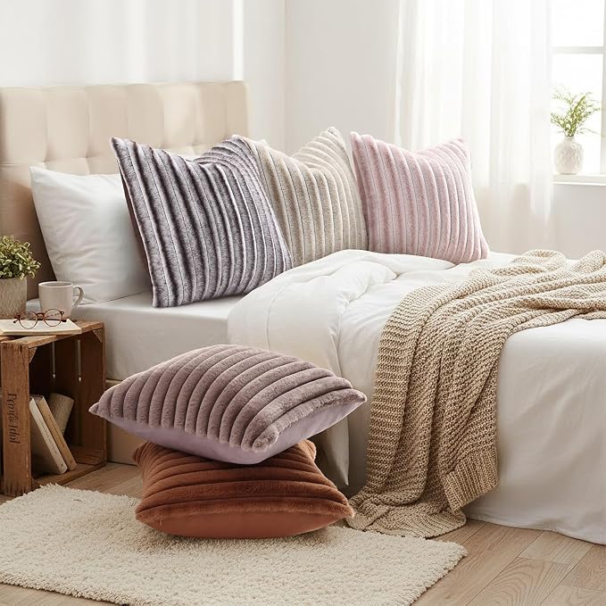 decorUhome Cozy Faux Fur Throw Pillow Covers 24x24 Set of 2 Decorative Soft - Image 6