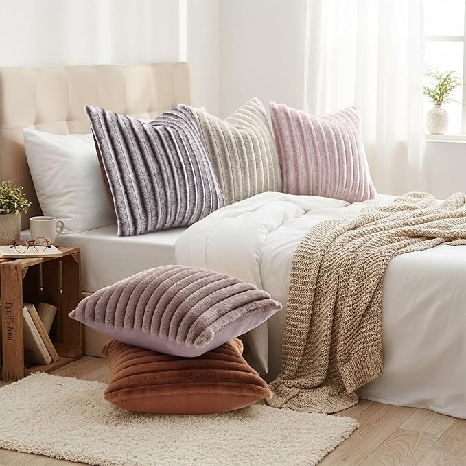 decorUhome Cozy Faux Fur Throw Pillow Covers 22x22 Set of 2 Decorative Soft - Image 6