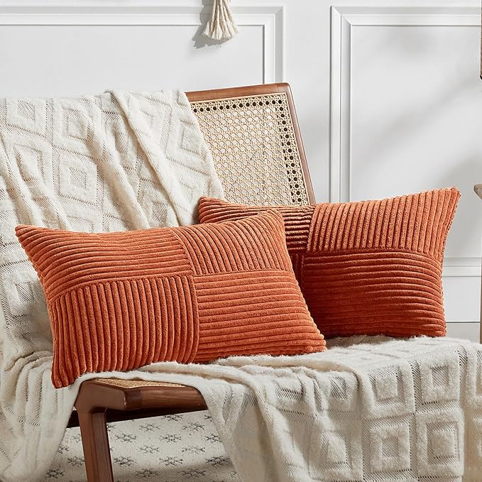 Fancy Homi 2 Packs Burnt Orange Lumbar Decorative Throw Pillow Covers 20x28 Inch by Fancy+Homi