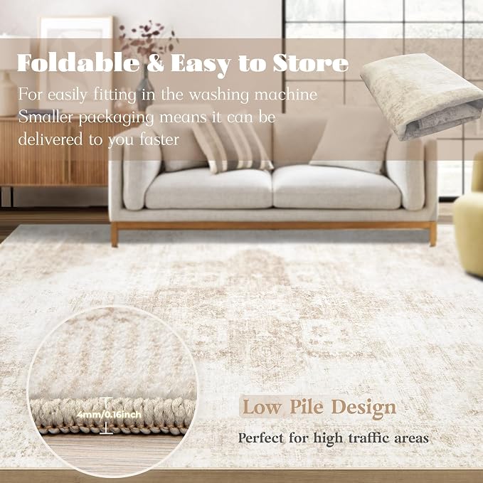 Area Rug 10x14 Washable Rug, Vintage Boho Medallion Rugs Non-Slip Soft Low Pile - Image 7