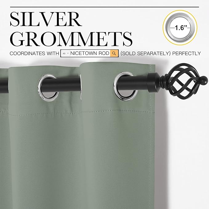NICETOWN Greyish Green Blackout Curtains 96" Long - Image 3