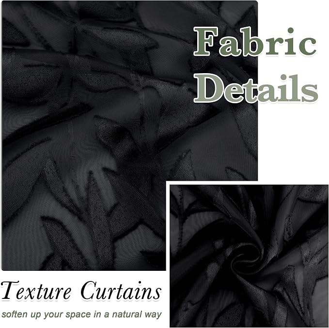 Lecloud Leia Living Room Black Sheer Curtains 72 Inch Length 2 Panels, Airy & - Image 9