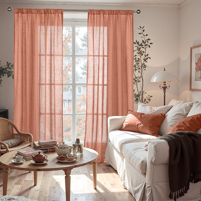 BGment Terracotta Linen Curtains 90 Inch Length - Image 2