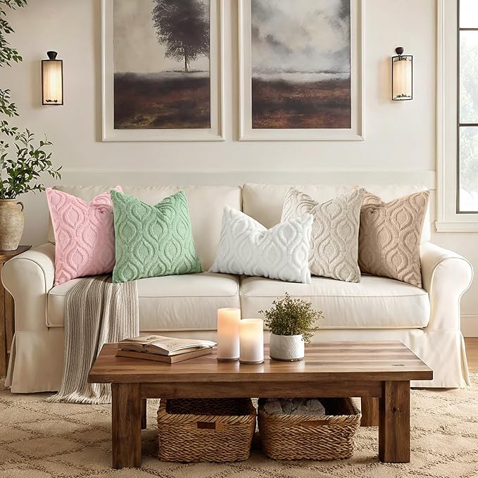 decorUhome Throw Pillow Covers 26x26 Inch Set of 2, Soft Plush Faux Wool Sage - Image 3
