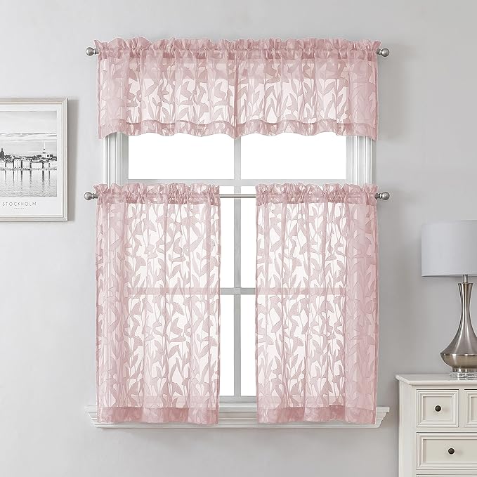 Lecloud Leia Jacquard Textured Blush Pink Curtains Sheer Valances - Image 6