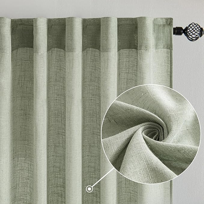 MIULEE Sage Linen Curtains 84 Inch Length 2 Panels - Image 2