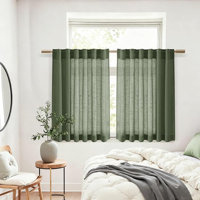 Nanspring Olive Green Linen Curtains 24 Inch Length - Image 6