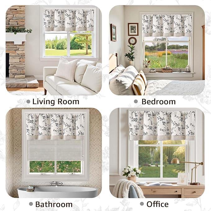 jinchan Linen Kitchen Valance for Windows 16 Inch Floral Double Layer Valance - Image 5