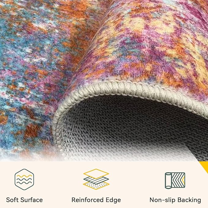 Washable Area Rugs 2'x10' Non-Slip Modern Abstract Soft - Image 5