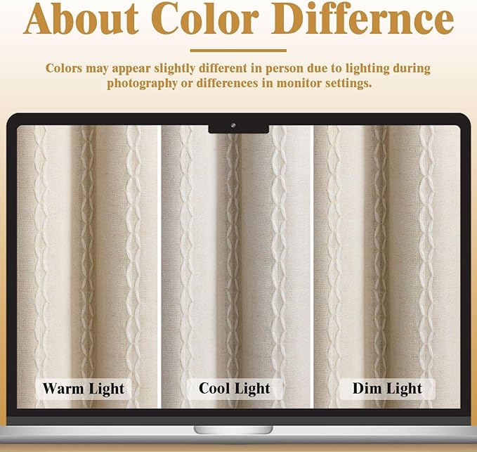 Boho Blackout Curtains 63 Inches Long Beige Linen Blend 2 Panels - Image 5