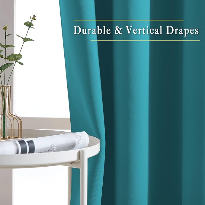 NICETOWN Peacock Teal Blackout Living Room Curtains, Grommet Thermal Curtains - Image 5