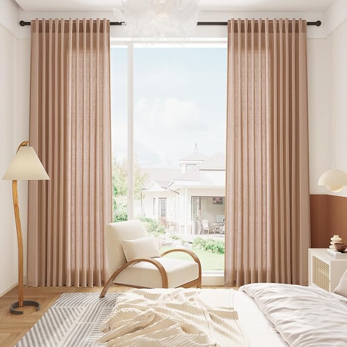 Nanspring Peach Linen Curtains 96 Inches Long Set - Image 6