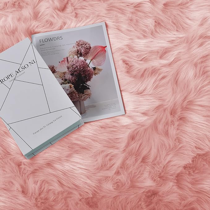 Goolela Pink Area Rug 6x9 Fluffy Fuzzy Furry Sheepskin Rug - Image 7