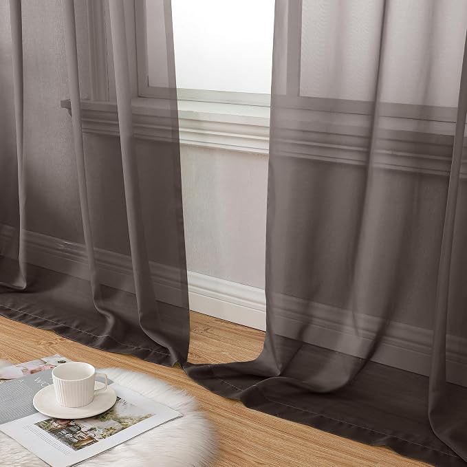 Aiyufeng Chocolate Sheer Curtains 72 Inches Long 2 Panels, Solid Voile Top Dual - Image 8