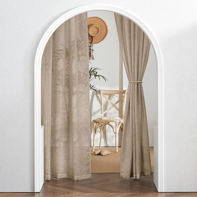 RYB HOME Light Filtering Linen Sheer Curtains, Back Tab Rod Pocket Privacy - Image 7