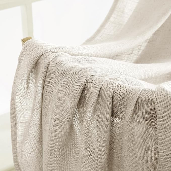 MIULEE Cream Linen Curtains 90 Inch Long 2 Panels - Image 6