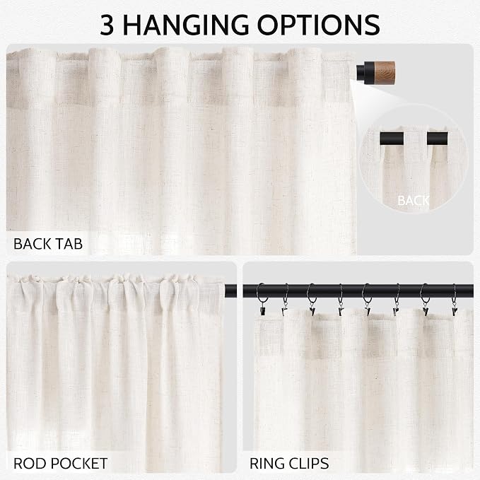 Nanspring Ivory White Curtains 80 Inches Length - Image 2
