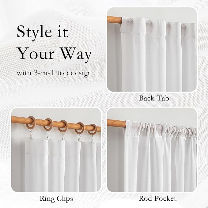 MYSKY HOME Floor to Ceiling Curtains 102 Inches White Sheer Window Drapes 2 - Image 4