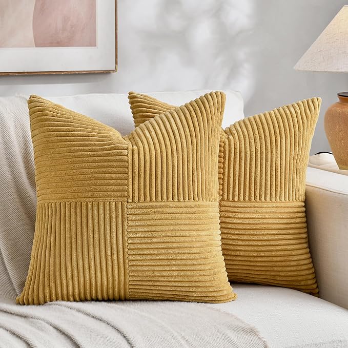 Fancy Homi 2 Packs Mustard Yellow Decorative Throw Pillow Covers 18x18 Inch by Fancy+Homi