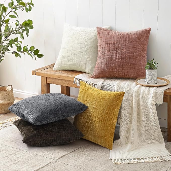 decorUhome Summer Pink Chenille Euro Sham Throw Pillow Covers 26x26 Set of 2 - Image 6