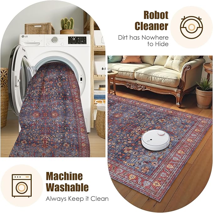 Washable Area Rug 8' x 10' Vintage Traditional Persian Mat - Image 7