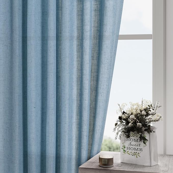2 Panels Set Blue Linen Curtains 126 Inches Long - Image 5