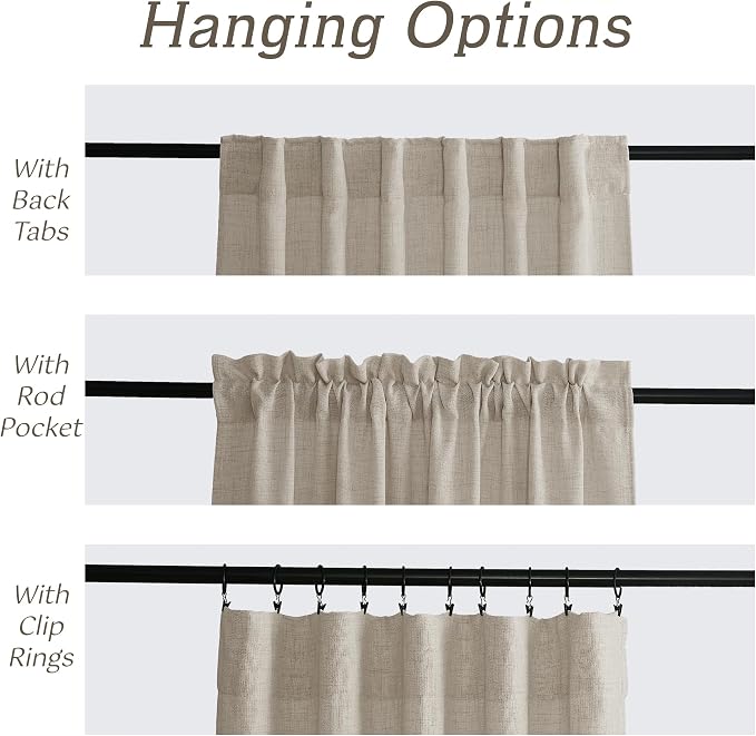 RYB HOME Natural Beige Linen Sheer Curtains 102 inches Long - Image 4