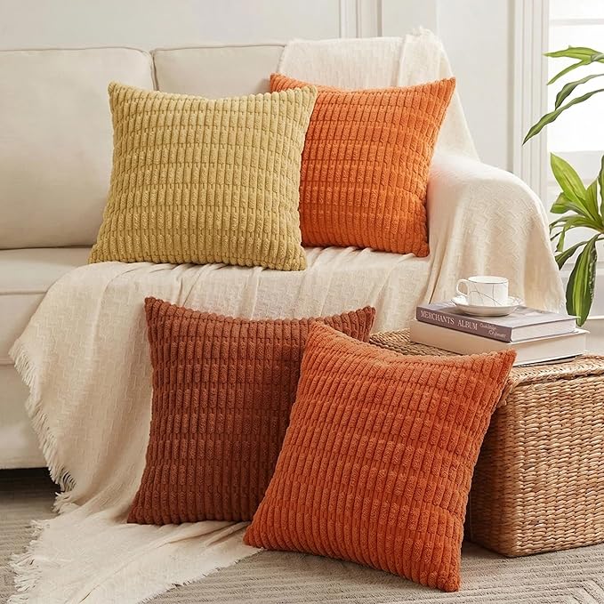 Fancy Homi Set of 4 Burnt Orange Fall Boho Decorative Throw Pillow Covers 28x28 by Fancy+Homi