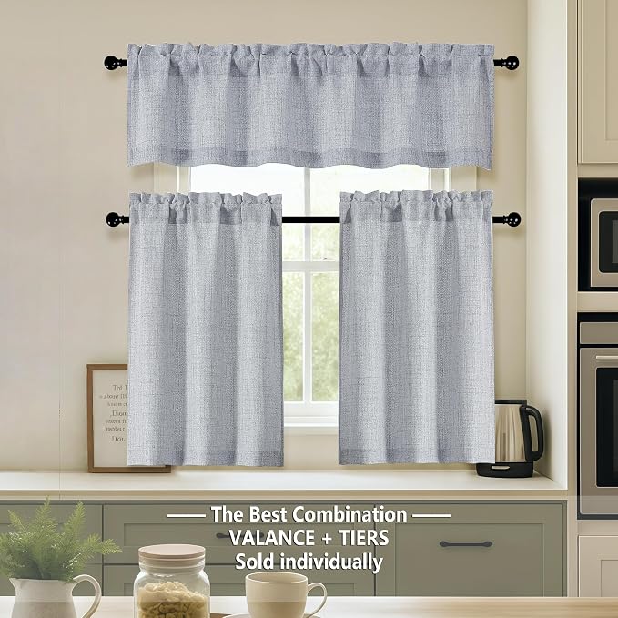 OVZME Grey Valance for Windows, Light Filtering Faux Linen Textured Small - Image 2