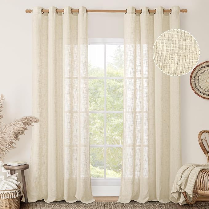 LAMIT Beige Linen Curtains 84 Inch Length 2 Panels - Image 2