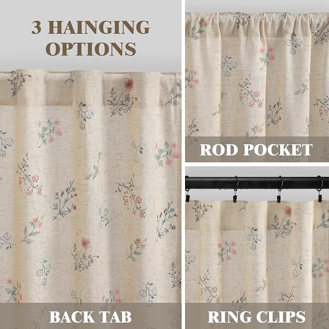 Boho Floral Spring Light Filtering Curtains 90 Inch Length 2 Panels Set - Image 4