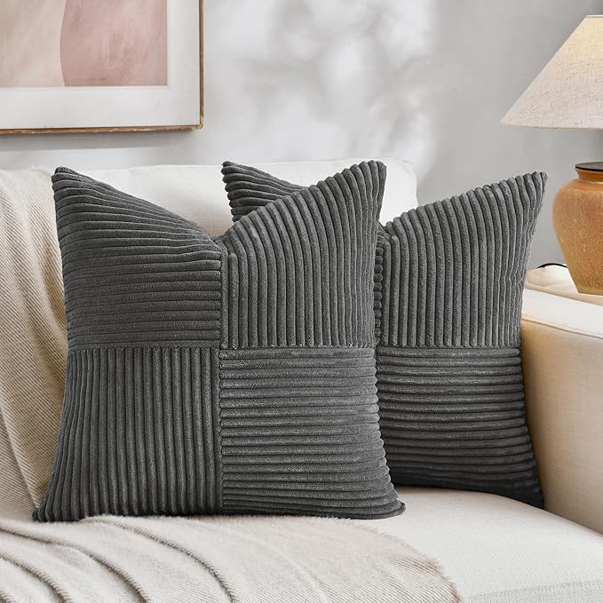 Fancy Homi 2 Packs Dark Gray Decorative Throw Pillow Covers 16x16 Inch by Fancy+Homi