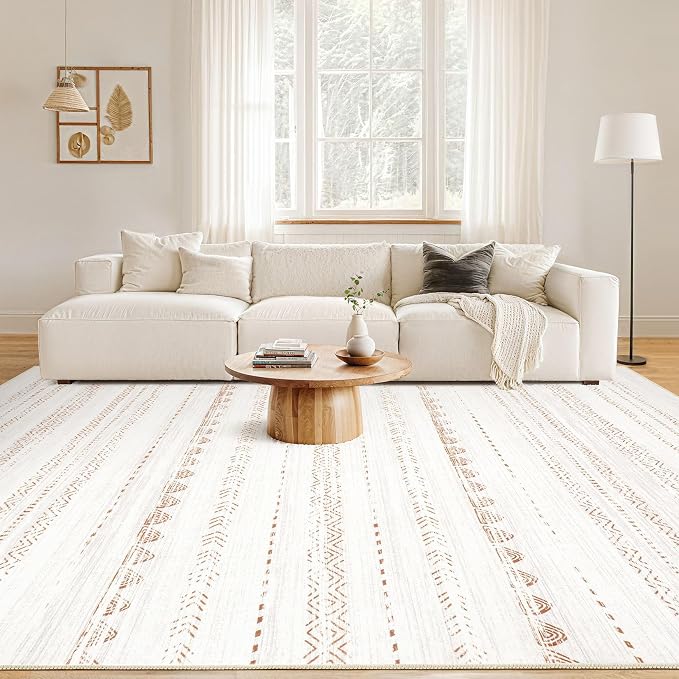 Nakagishi 10x13 Area Rugs Living Room: Washable Boho Large Neutral Soft - Image 4
