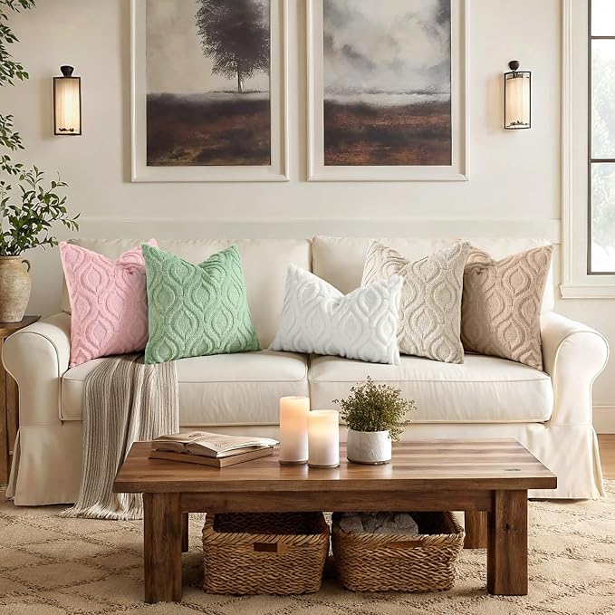 decorUhome Throw Pillow Covers 18x18 Inch Set of 2, Soft Plush Faux Wool Beige - Image 5