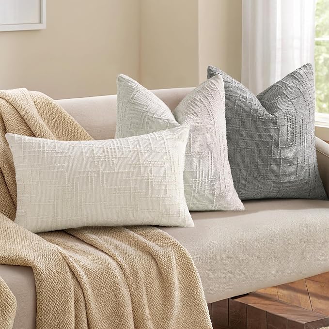 decorUhome Summer Cream White Chenille Throw Pillow Covers 12x20 Set of 2 - Image 4