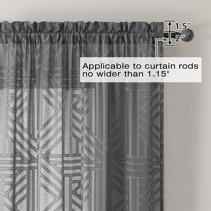 Simplebrand Semi Sheer Charcoal Grey Curtains 96 Inches Long 2 Panels, Light - Image 5